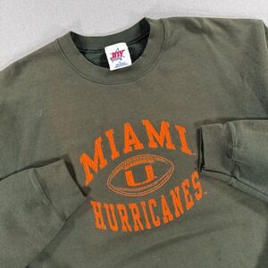 Joy Athletic Sweatshirt Miami Hurricanes Large Green Faded Crewneck